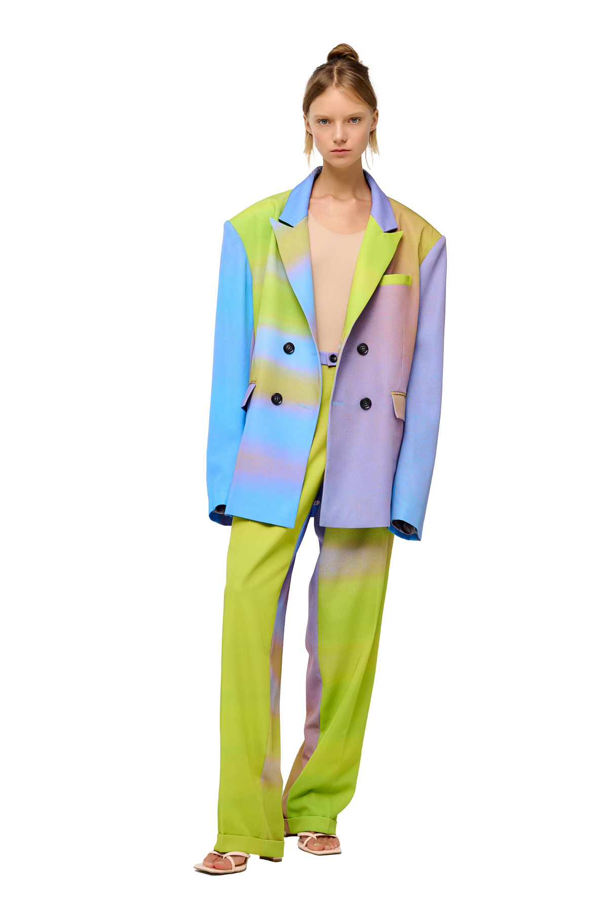 Berhasm double-breasted blazer with Yellow sunrise print